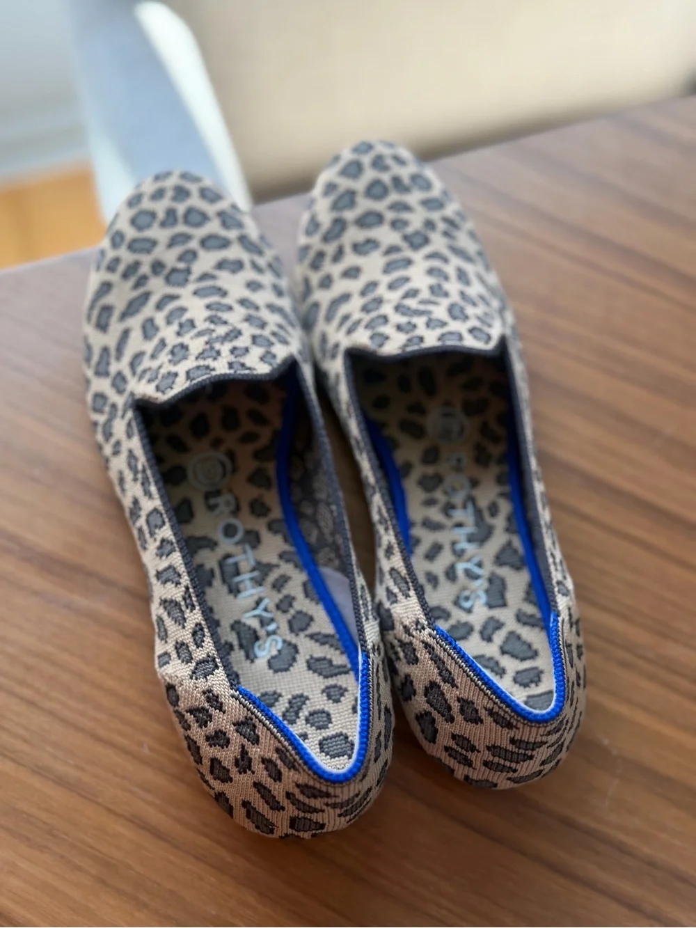 NWT Rothy’s Leopard Print Blue Trim Flats Size 7